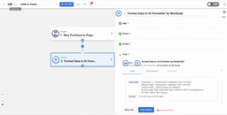 Running a test on the AI Formatter step to verify time transformation before saving Zettle data to Google Sheets