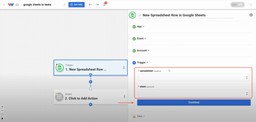 Selecting the spreadsheet and worksheet in Workload to Create Google Tasks from Google Sheets Rows Automatically.