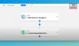 To activate the Google No-Code Workflow, click the &quot;On/Off&quot; toggle.