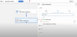 Choosing Google Sheets as the destination app to log task data