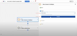Choosing “New Contact” as the trigger event for HubSpot in Workload.