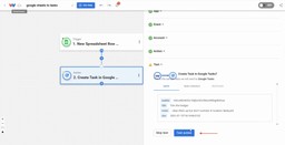 Testing the Google Tasks action in Workload to confirm the spreadsheet data creates a task.