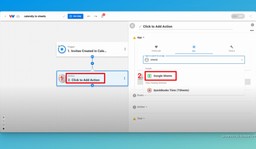 Click &quot;Add Action&quot; in Step 2 and then choose Google Sheets as the action app.