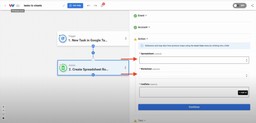 Selecting spreadsheet and worksheet to complete the Google Tasks to Sheets Rows workflow