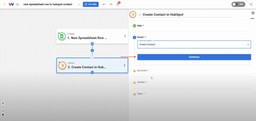 Choosing the HubSpot action event to create a new contact during automation setup.