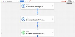 Activate your Google Tasks to Sheets Rows automation with a single toggle