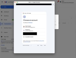 Google sign-in screen prompting user to choose an account for connecting Google Sheets.