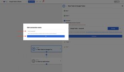 Entering a name for the new Google Tasks connection inside Workload