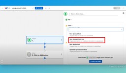 Select the &quot;New Spreadsheet Row&quot; trigger event in Google Sheets.