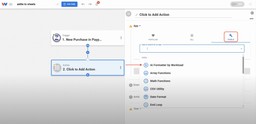 Selecting Google Sheets as the action app in Workload to track Zettle purchases automatically in a spreadsheet