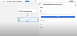 Choosing “Create Spreadsheet Row” as the action event in Google Sheets.