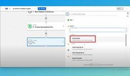 Select the action event &quot;Send Email&quot; in Gmail.