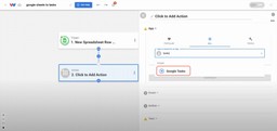 Selecting Google Tasks as the action app to Create Google Tasks from Google Sheets Rows Automatically.
