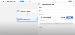 Connecting a Google Tasks account to finalize the action step.