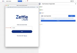 Zettle login pop-up prompting the user to sign in before automating purchase tracking with Google Sheets