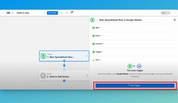 Click &quot;Test Trigger&quot; to complete the trigger step of your Google Sheets to Slack Messaging workflow.
