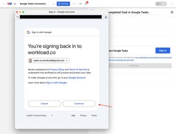 Click Continue to authorize Google Tasks account.