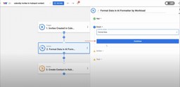 Select “Format Data” in AI Formatter to split or adjust Calendly invitee fields before sending them to HubSpot.