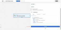 Sample record preview with event details before continuing to turn Airtable records into Google Calendar Events