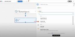 Select “Create Task” as the event in Google Tasks to complete the email-to-task automation.