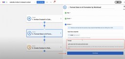 Use the prompt “split name into first name and last name” to clean data for Sync Calendly Invitees to HubSpot Contacts.