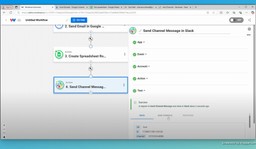This is an example of a third action step in a workflow automation. This step is to &quot;Send Channel Message&quot; in Slack.