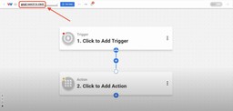 Workload Editor view with an arrow pointing to the upper left corner where you give the Gmail to Slack Channel Messages workflow a new name.