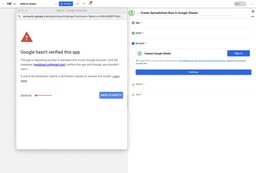 Choosing the Advanced option to bypass the unverified Google app warning during automation setup
