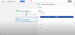 Selecting the &quot;Create Task&quot; action event in Google Tasks inside the Workload editor.