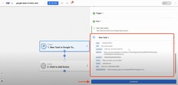 Example test result showing a new Google Task “Eat a juicy peach” to Create Trello Cards from Google Tasks.