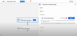 Connecting Google Calendar account to begin building the automation.