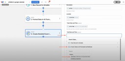 User maps the formatted time from the AI Formatter step into the “End Date and Time” field in Google Calendar.
