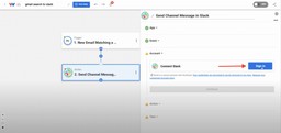 Editor view of Workload platform with a red arrow pointing to a &quot;Sign in&quot; button on right side. Click to securely connect your Slack account to Workload.