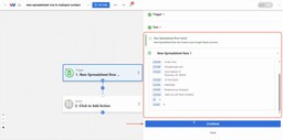 Successful test response showing sample row data pulled from Google Sheets into Workload.