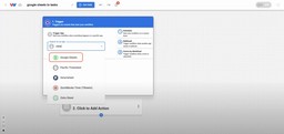 Selecting Google Sheets as the trigger app in Workload automation.