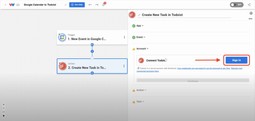 Editor view of Workload platform with a red arrow pointing to the Sign in button to connect a Todoist account.