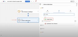 Selecting Google Sheets as the action app in Workload.