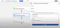 Mapping input data into the AI Formatter step with a custom instruction prompt.
