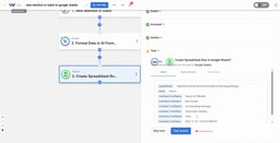 Testing the Google Sheets step to ensure Slack mentions log correctly into the spreadsheet.
