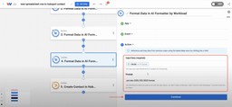 AI Formatter prompt example showing phone number reformatting inside the automation workflow.