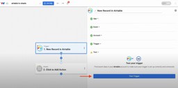 Clicking Test Trigger to pull in sample Airtable data.