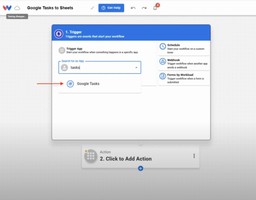 Choosing Google Tasks as the trigger app in the Workload builder