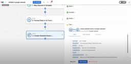 Click the “Test action” button to run your Google Calendar step using mapped data from the Airtable Records to Sheets workflow.