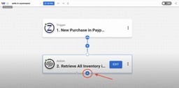 Clicking to add the next automation step in the Squarespace Stock from Zettle workflow