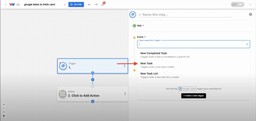 Choosing the New Task event for Google Tasks in Workload.
