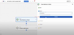 Choosing the New Mention event in Slack to Track Slack Mentions in Google Sheets automatically.
