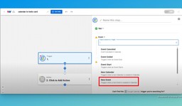 Select the trigger event &quot;New Event&quot; in Google Calendar.
