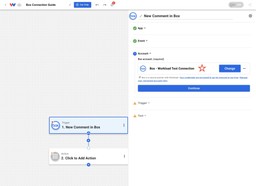 Box account successfully connected within a Workload automation, confirming that the user has Set Up a Box Connection.