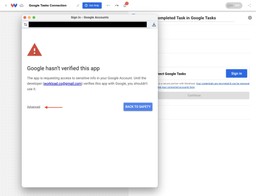Advanced settings screen for Connect Google Tasks to Workload sign in.