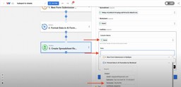Map the column names and data you want.